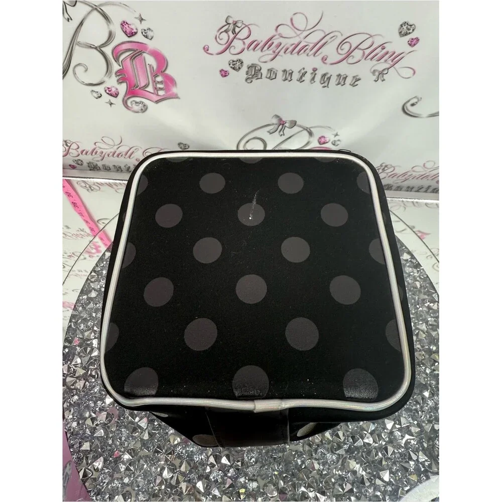 PINK Victoria's Secret makeup bag Black and Silver Polka Dot Cosmetic Pouch